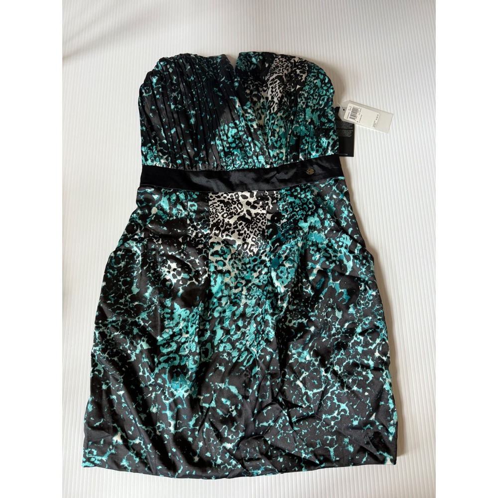 Guess Strapless Dress Party Cocktail A-Line Animal Print Green Multi 6